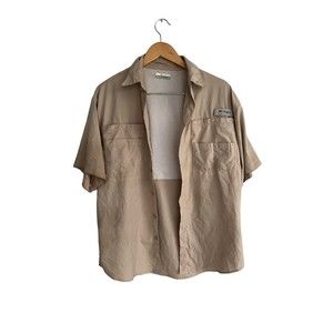 Columbia Mens Beige Khaki Fishing Boating Sun Shirt Size Small